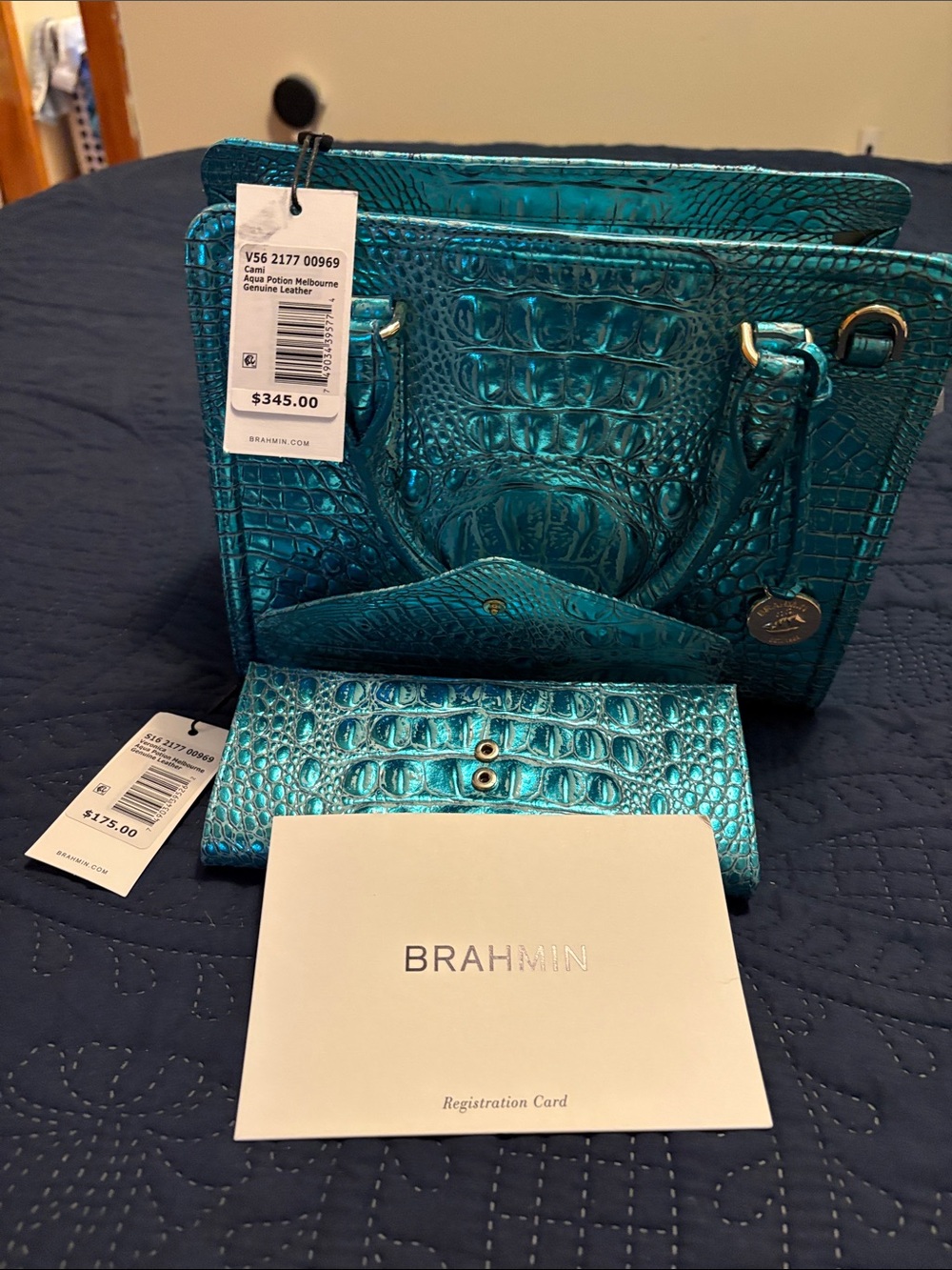 Brahmin Metallic Teal Croc-Embossed Satchel. Cami aqua potion Melbourne